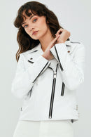 Latoya Women's White Biker Leather Jacket | Derimod