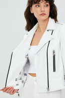 Latoya Women's White Biker Leather Jacket | Derimod