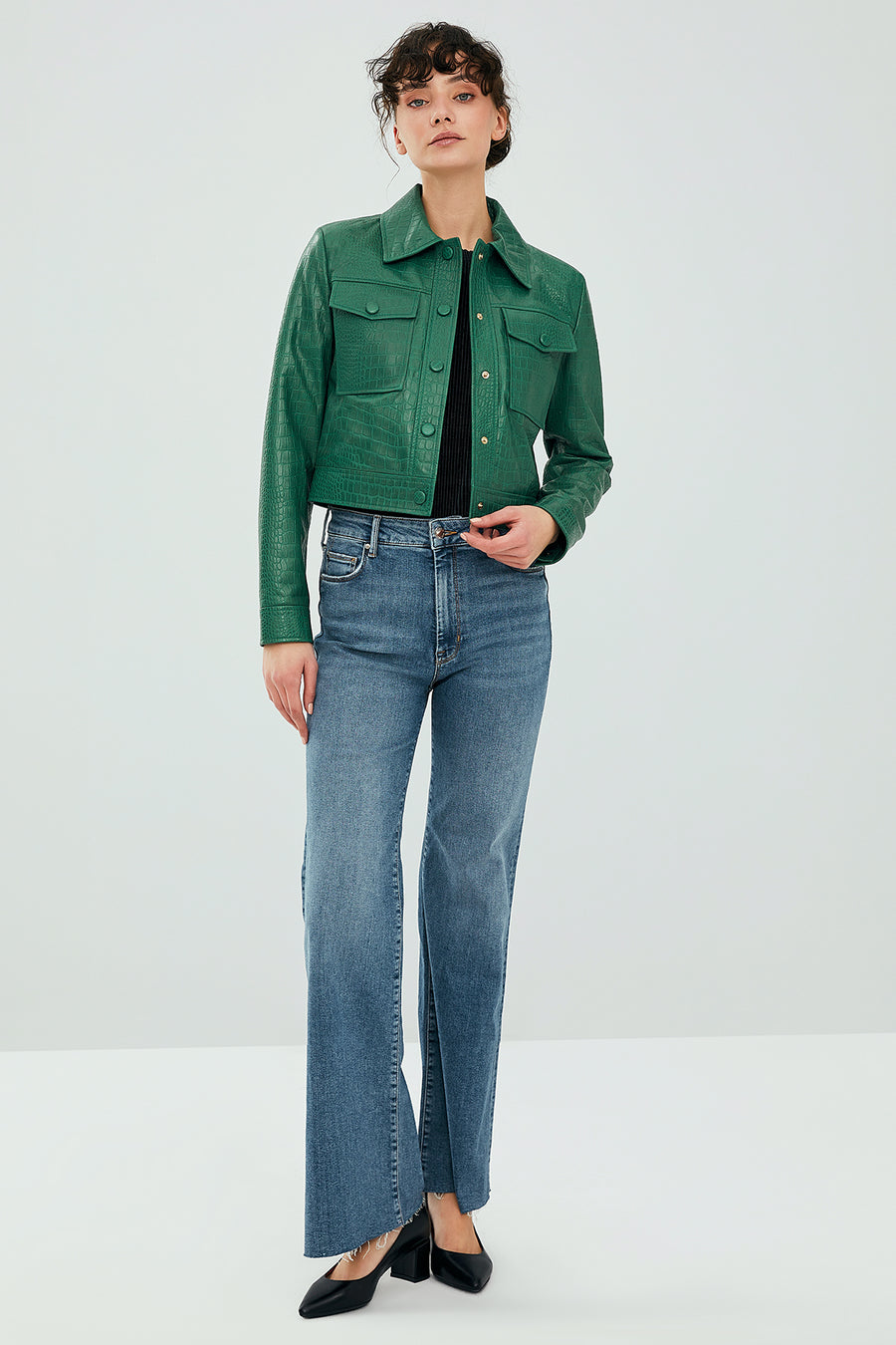 Tina Women's Green Short Leather Jacket