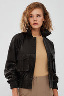 Chloe Women's Black Oversize Leather Jacket | Derimod