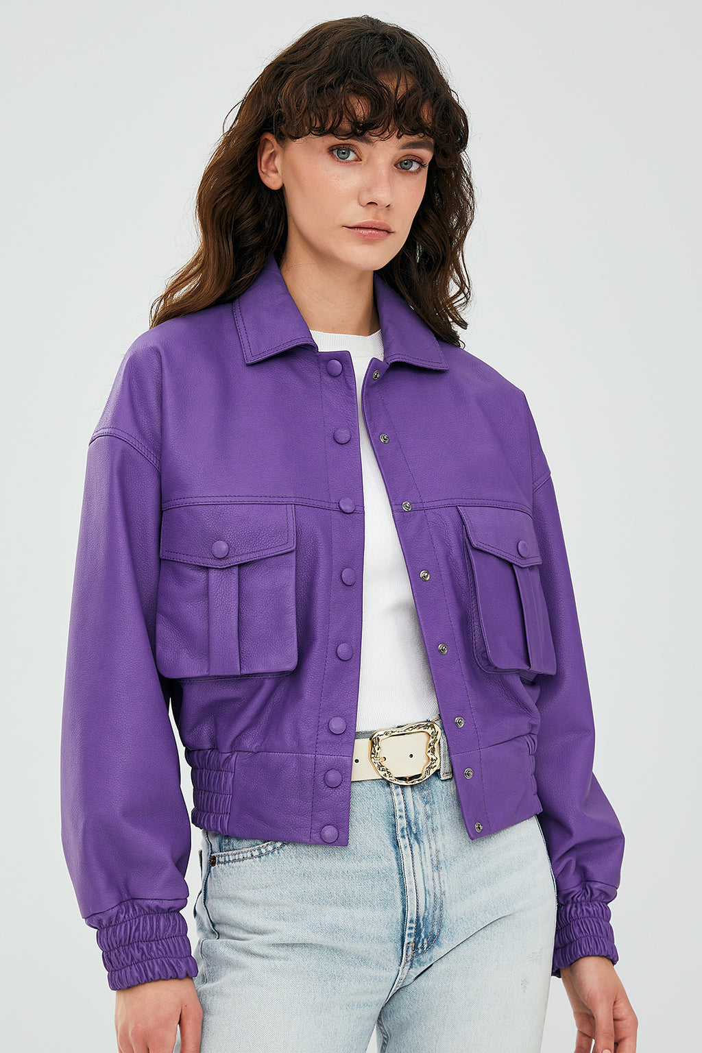 Chloe Kadın Mor Oversize Deri Ceket