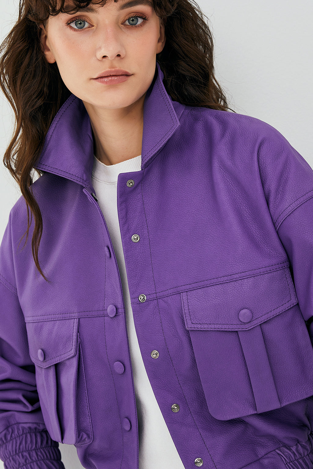 Chloe Kadın Mor Oversize Deri Ceket