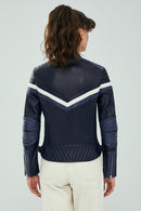 Ibiza Women's Navy Blue Sports Short Leather Coat | Derimod