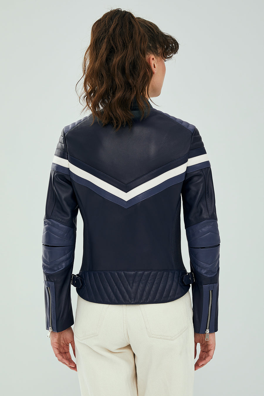 Ibiza Women's Navy Blue Sports Short Leather Coat