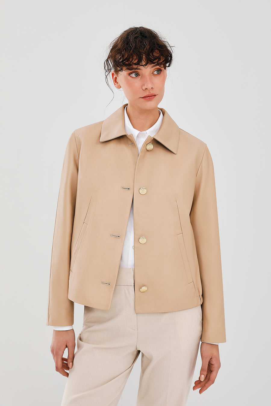 Nicole Women's Beige Leather Jacket