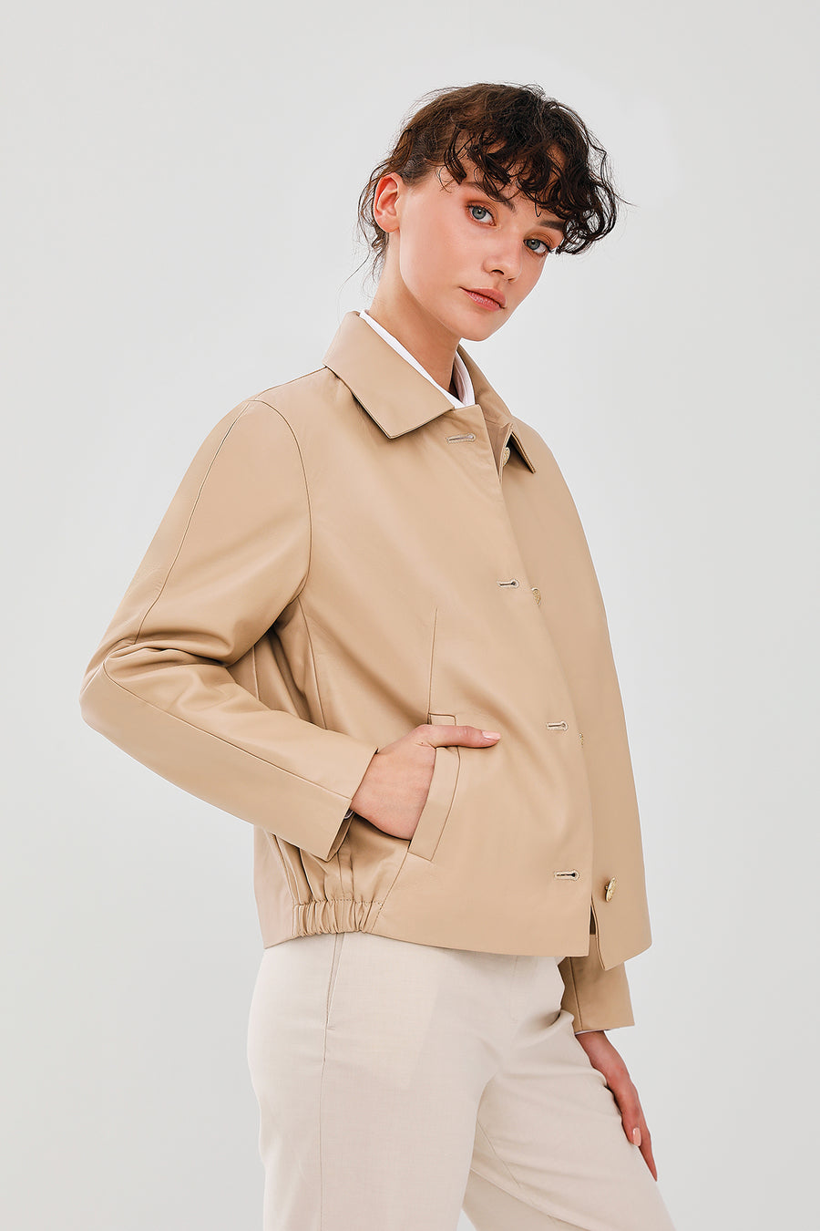 Nicole Women's Beige Leather Jacket