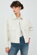 Dora Women's Ecru Oversize Short Leather Jacket | Derimod