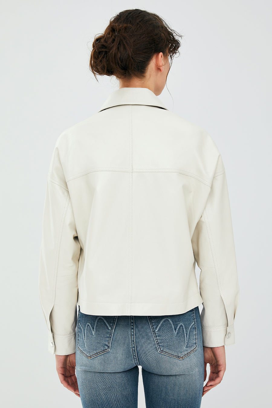 Dora Women's Ecru Oversize Short Leather Jacket