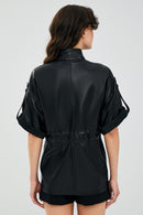 Goldy Black Women's Short Sleeve Leather Jacket | Derimod