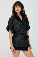 Goldy Black Women's Short Sleeve Leather Jacket | Derimod