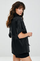 Goldy Black Women's Short Sleeve Leather Jacket | Derimod