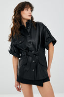 Goldy Black Women's Short Sleeve Leather Jacket | Derimod