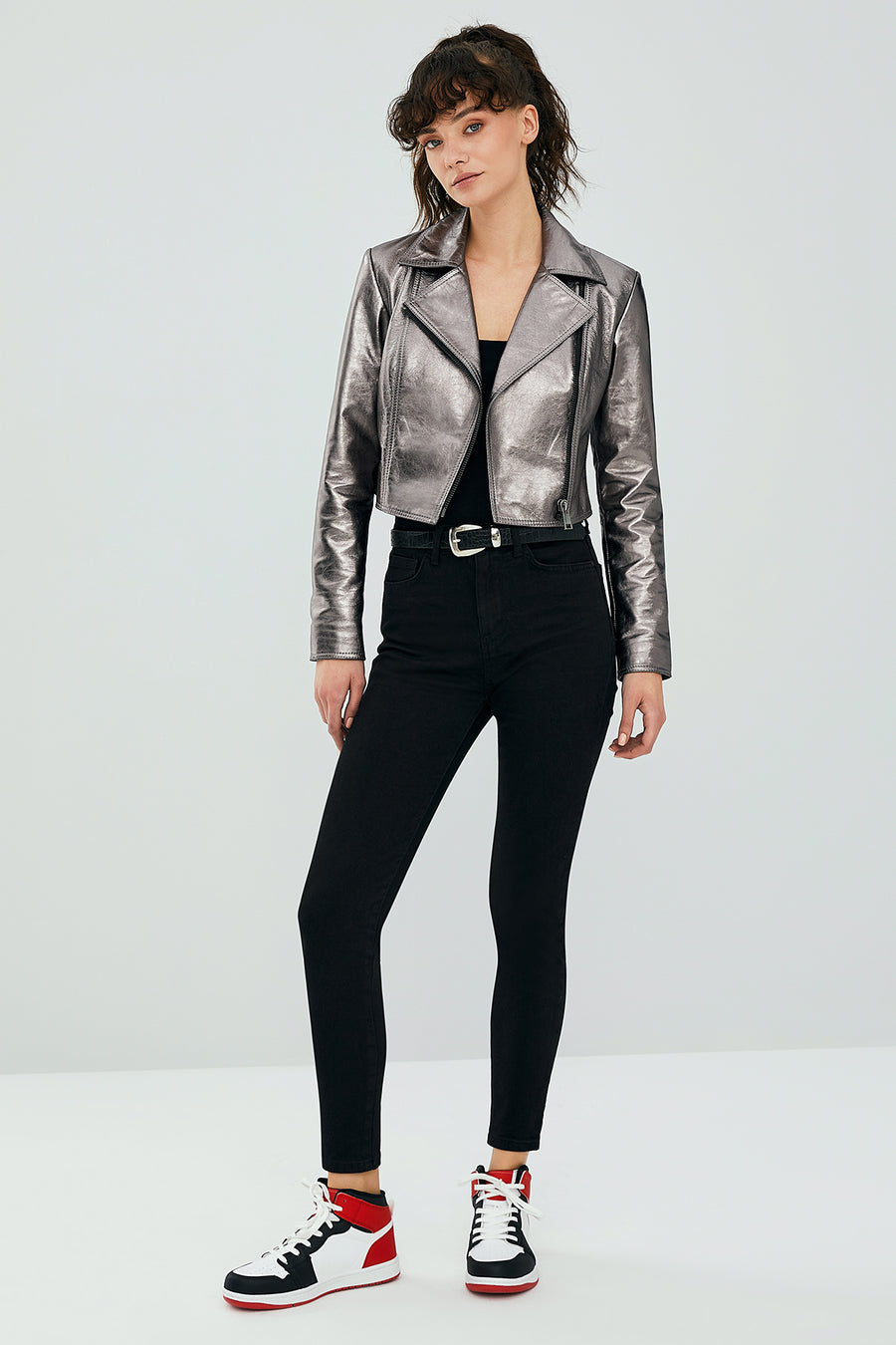 Joy Silver Women's Biker Short Leather Jacket