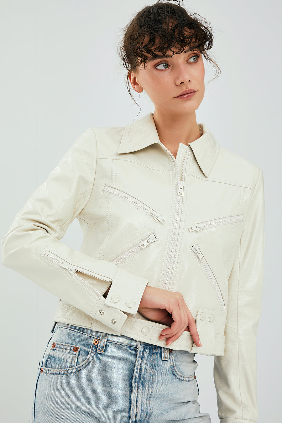 Sirena Women's White Short Leather Jacket