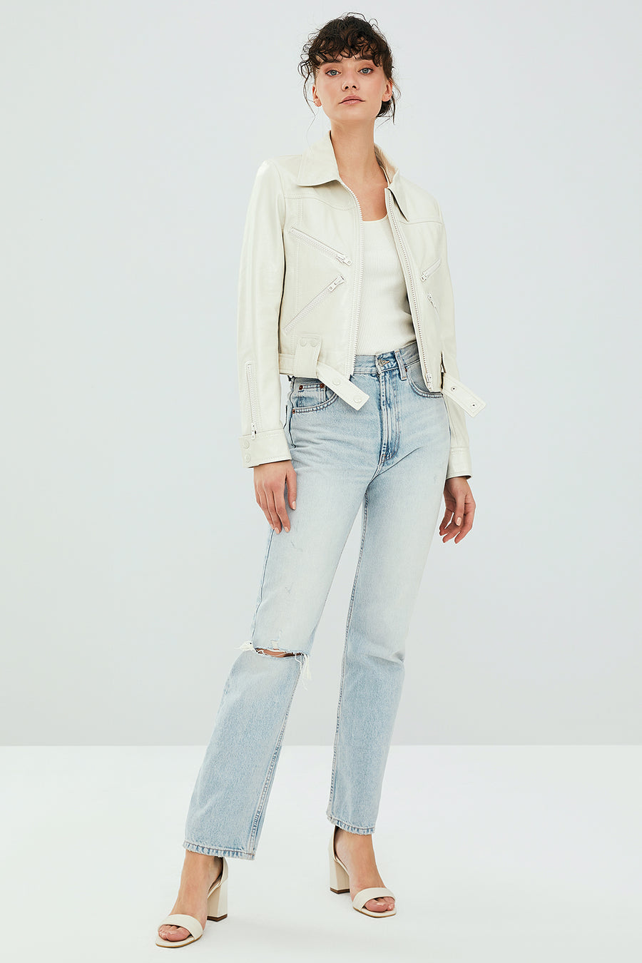 Sirena Women's White Short Leather Jacket