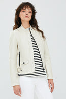 Daphne Women's White Leather Jacket | Derimod
