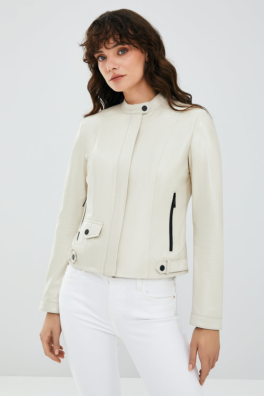 Daphne Women's White Leather Jacket