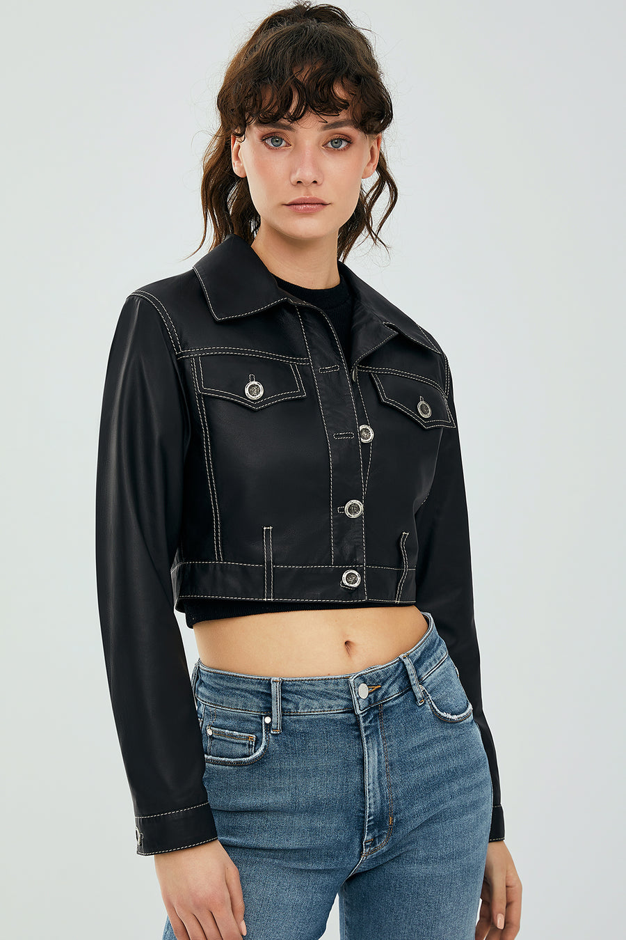 Mona Women's Black Short Leather Jacket 23SGD5080FH | Derimod