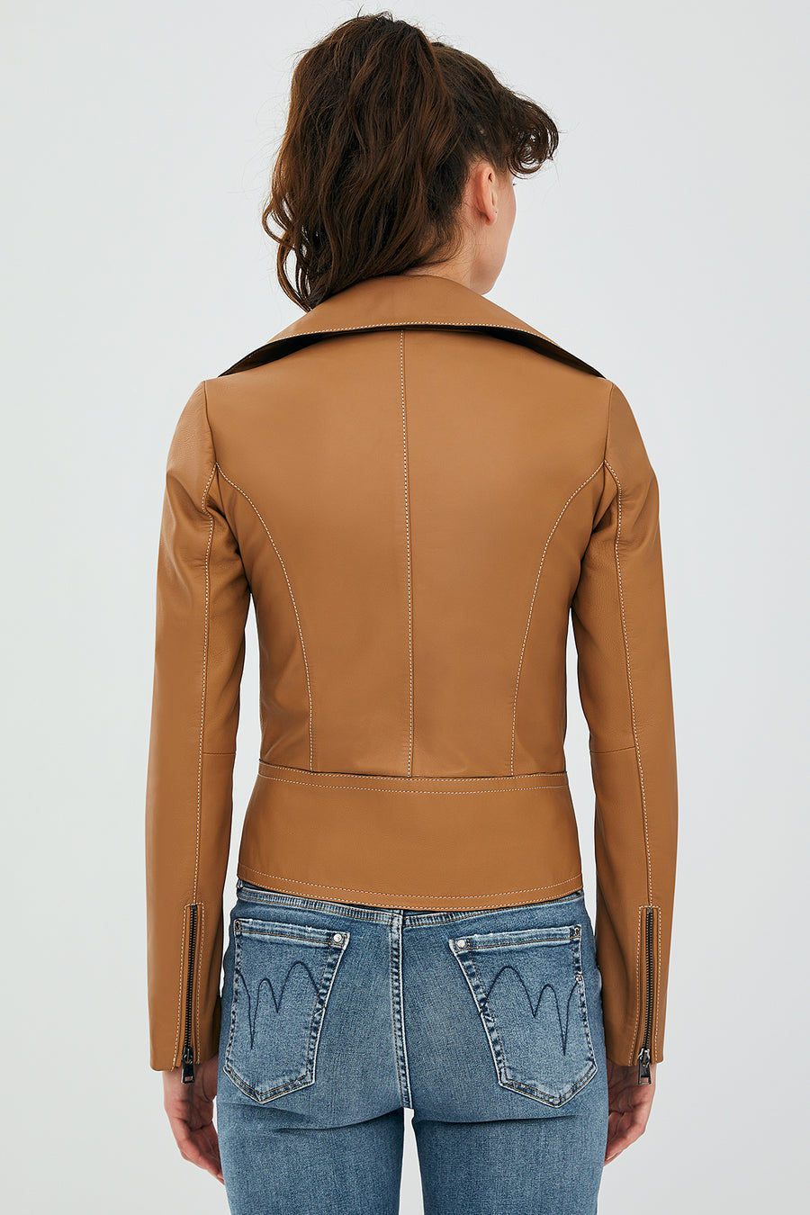 Petra Women's Tan Biker Leather Jacket