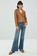 Petra Women's Tan Biker Leather Jacket | Derimod