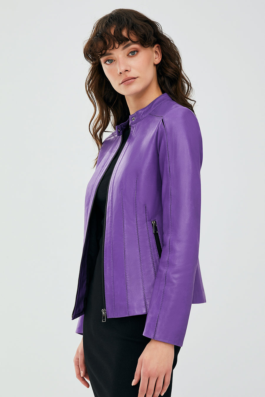 Joel Women's Purple Slim-Fit Short Leather Jacket
