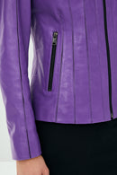 Joel Women's Purple Slim-Fit Short Leather Jacket | Derimod