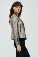 Kiara Women's Silver Biker Leather Jacket | Derimod