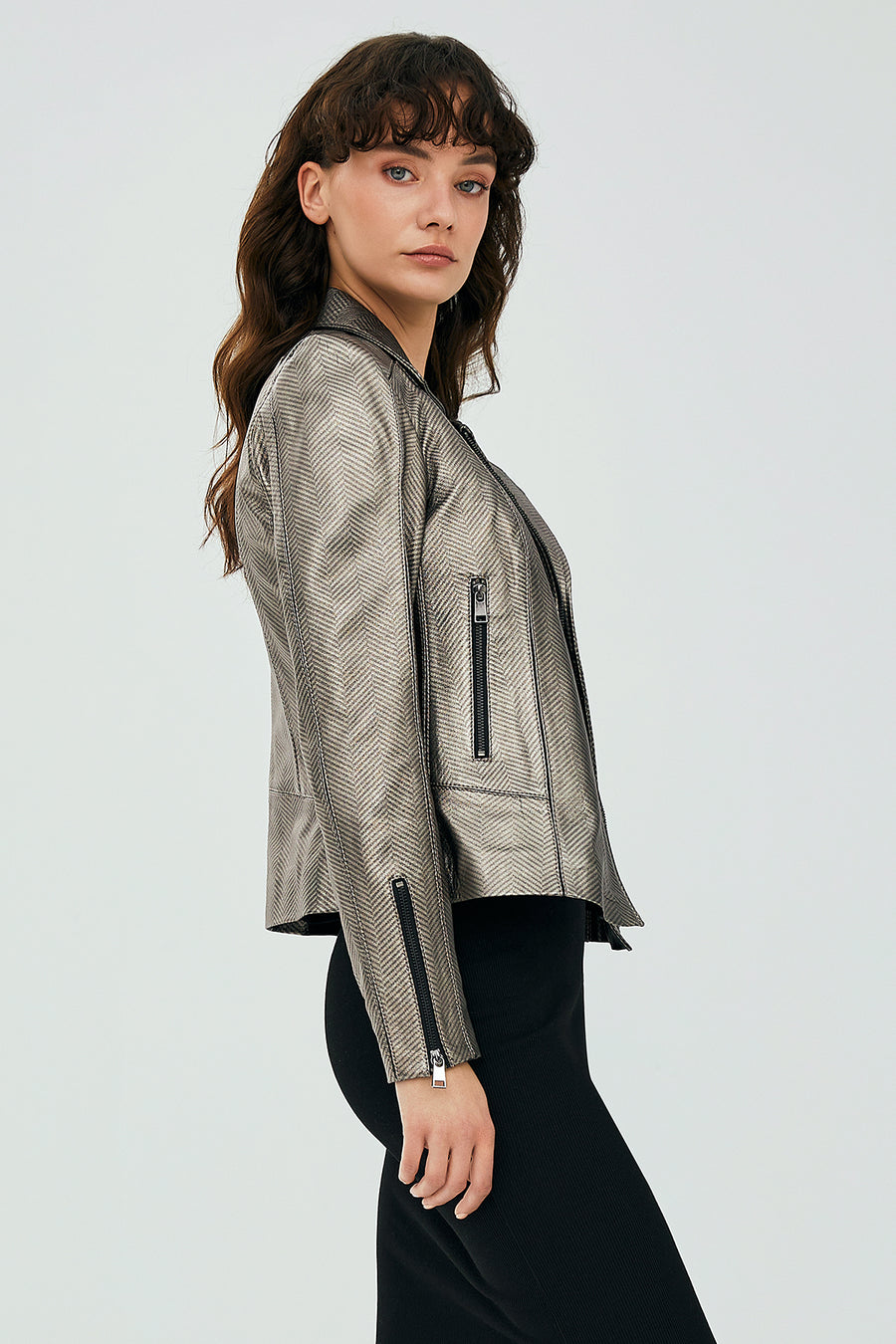 Kiara Women's Silver Biker Leather Jacket