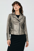 Kiara Women's Silver Biker Leather Jacket | Derimod