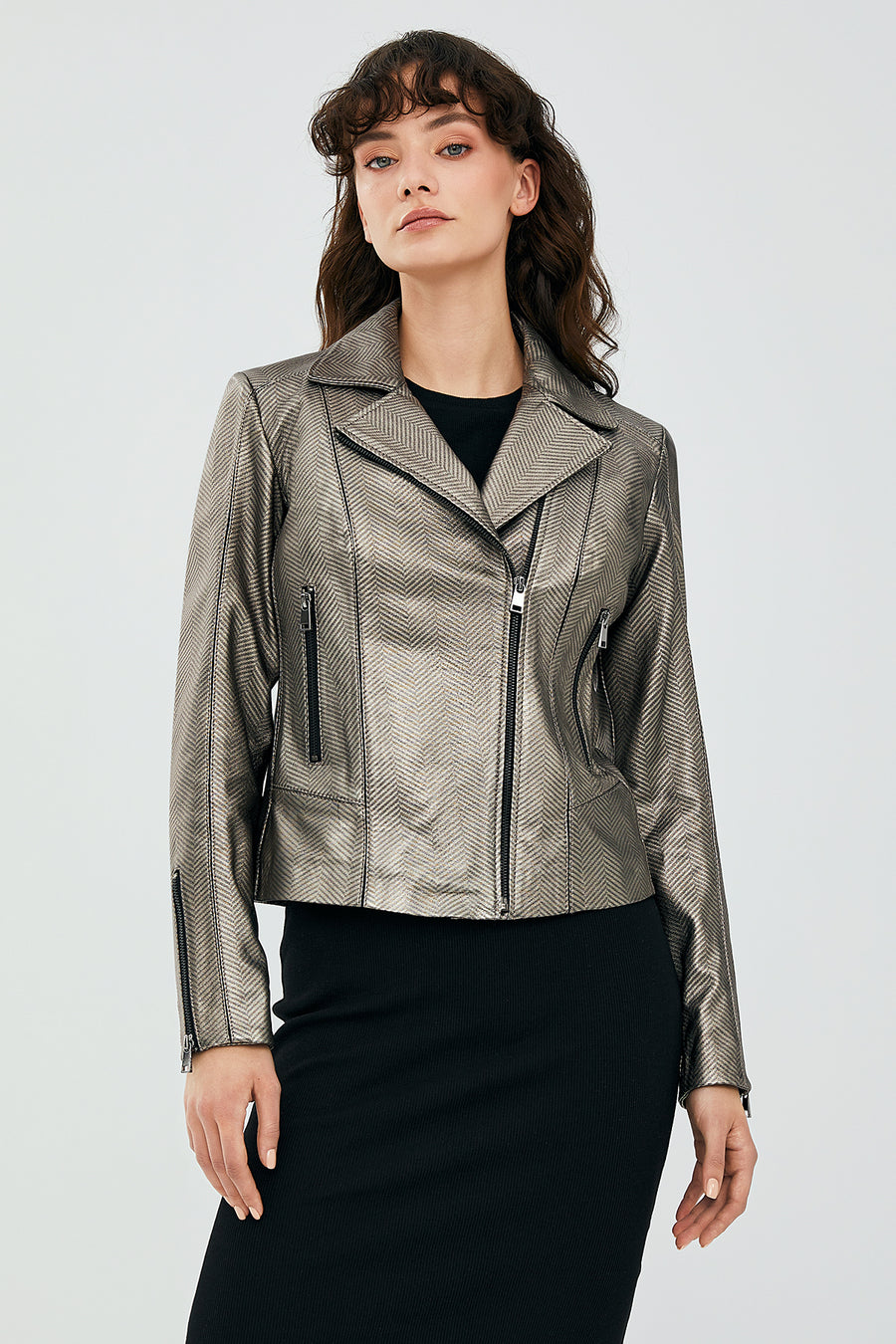 Kiara Women's Silver Biker Leather Jacket