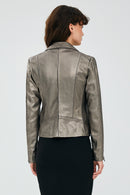 Kiara Women's Silver Biker Leather Jacket | Derimod