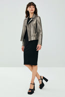 Kiara Women's Silver Biker Leather Jacket | Derimod