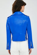 Newage Women's Blue Biker Leather Jacket | Derimod