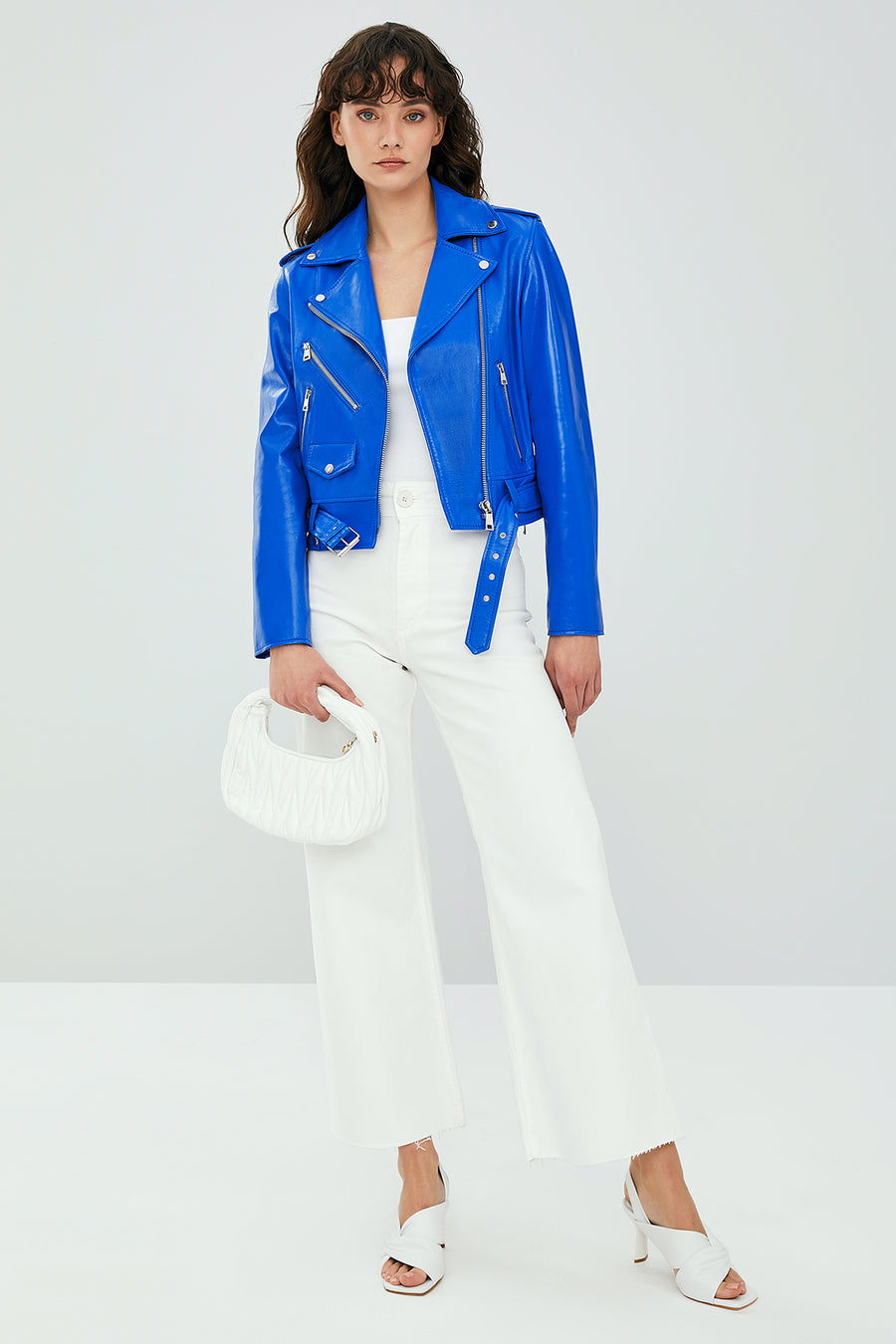 Newage Women's Blue Biker Leather Jacket