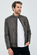 New Durant Men's Gray Slim-Fit Leather Jacket | Derimod