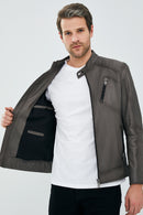 New Durant Men's Gray Slim-Fit Leather Jacket | Derimod