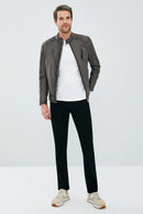New Durant Men's Gray Slim-Fit Leather Jacket | Derimod
