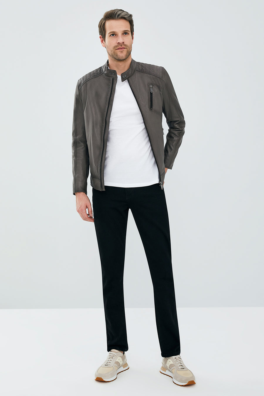 New Durant Men's Gray Slim-Fit Leather Jacket