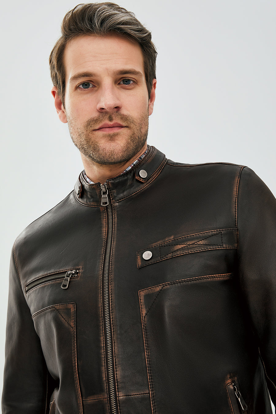 Jokic Brown Men's Vintage Slim-Fit Leather Jacket