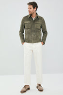 Kante Men's Dark Green Suede Leather Jacket | Derimod