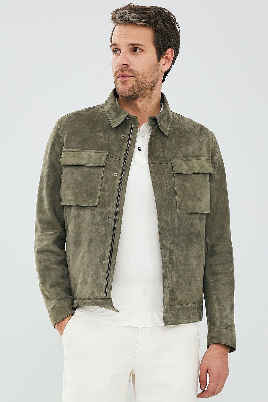 Kante Men's Dark Green Suede Leather Jacket