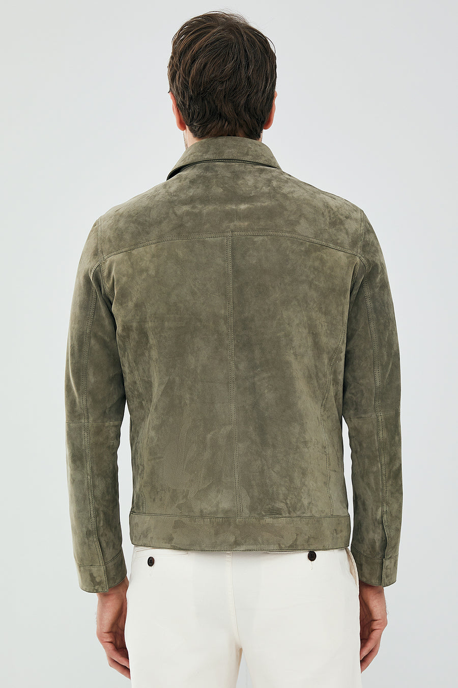 Kante Men's Dark Green Suede Leather Jacket