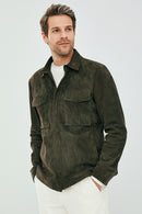 Navas Men Green Shirt Style Suede Leather Jacket | Derimod