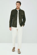 Navas Men Green Shirt Style Suede Leather Jacket | Derimod