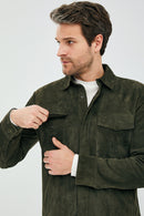 Navas Men Green Shirt Style Suede Leather Jacket | Derimod