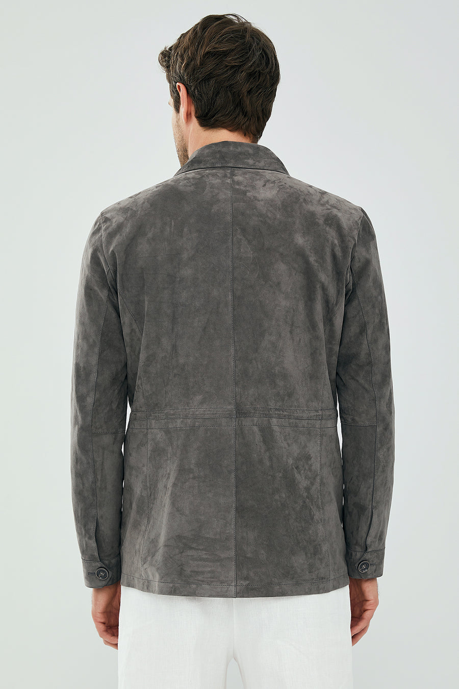 Bonucci Men's Gray Safari Blazer Suede Leather Jacket