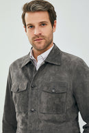 Bonucci Men's Gray Safari Blazer Suede Leather Jacket | Derimod
