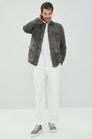 Bonucci Men's Gray Safari Blazer Suede Leather Jacket | Derimod