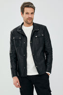 Pedri Men's Black Leather Jacket | Derimod