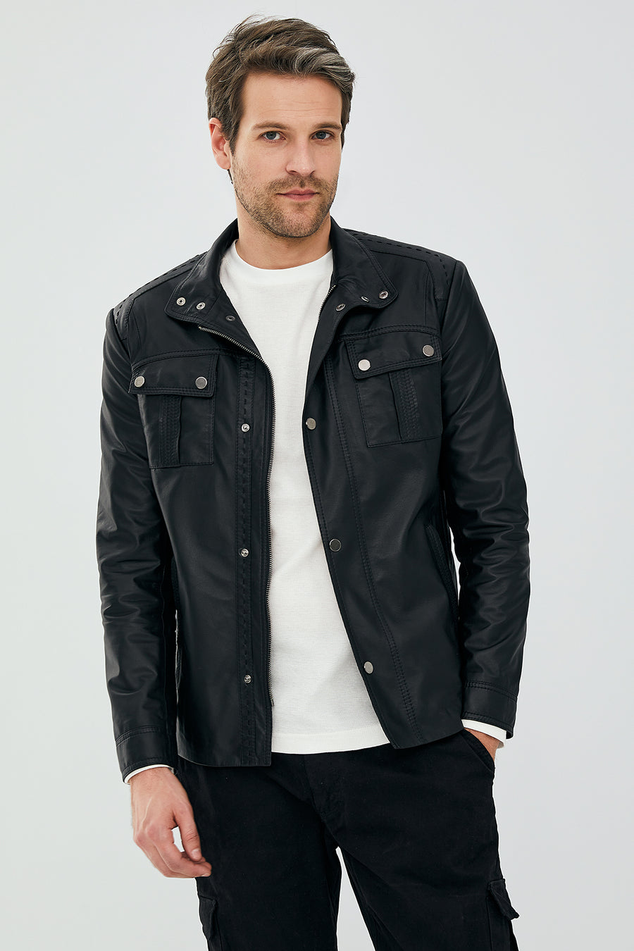 Pedri Men's Black Leather Jacket 23SGD6488FH | Derimod